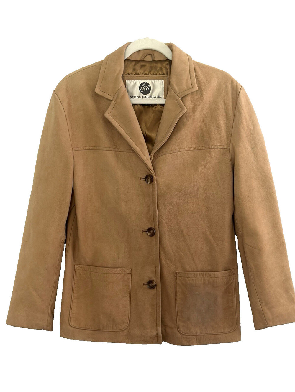 Stone Mountain Genuine Leather Jacket, Button Closure, Large, Tan color